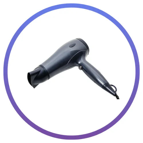 Black handheld hair dryer with concentrator nozzle on white background