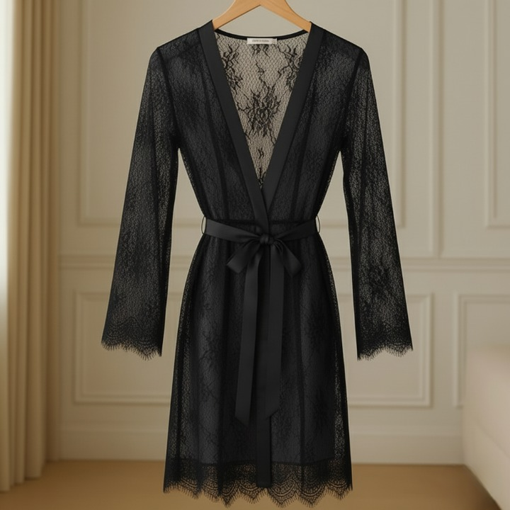 Women’s Net Transparent Sheer Lace Robe Gown
