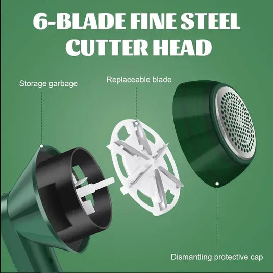 6-blade fine steel cutter head disassembled showing replaceable blade and dismantling protective cap on green background