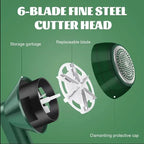 6-blade fine steel cutter head disassembled showing replaceable blade and dismantling protective cap on green background