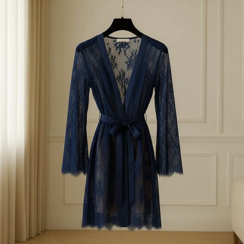 Women’s Net Transparent Sheer Lace Robe Gown