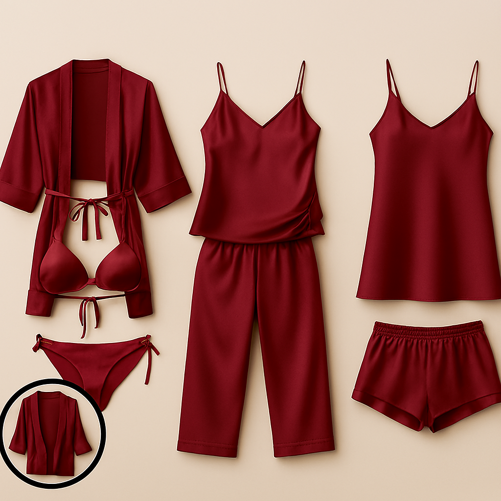 7-Piece Satin Sleepwear & Lingerie Set