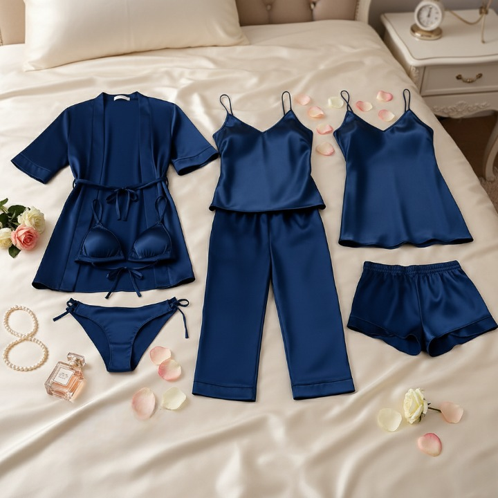 7-Piece Satin Sleepwear & Lingerie Set