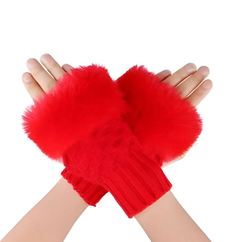 Women’s Faux Fur Fingerless Knitted Gloves
