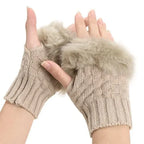 Women’s Faux Fur Fingerless Knitted Gloves
