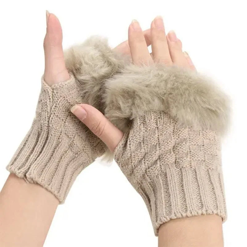 Women’s Faux Fur Fingerless Knitted Gloves