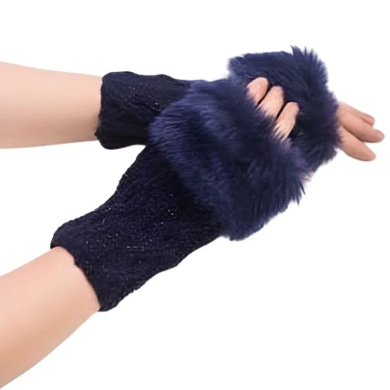Women’s Faux Fur Fingerless Knitted Gloves