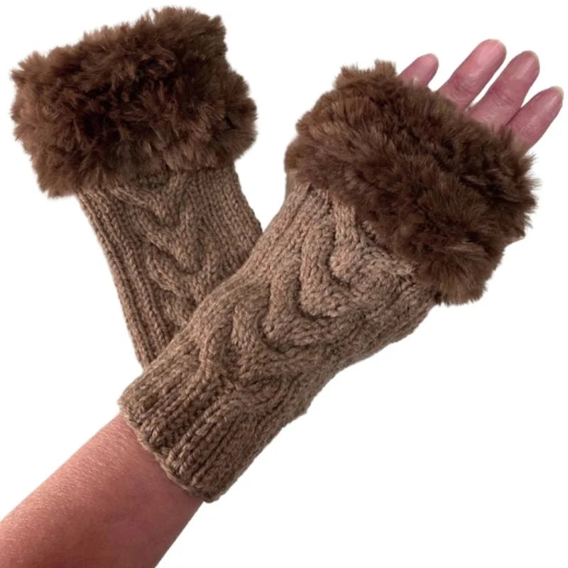 Women’s Faux Fur Fingerless Knitted Gloves