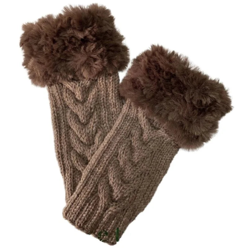 Women’s Faux Fur Fingerless Knitted Gloves