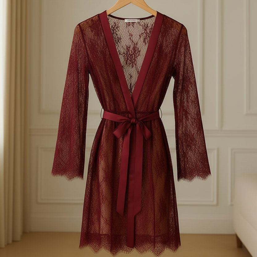 Women’s Net Transparent Sheer Lace Robe Gown