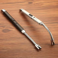 Black and silver adjustable flexible neck electronic ignition lighters on wooden surface