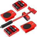 Red heavy-duty furniture moving kit with black rolling wheels and ergonomic handle